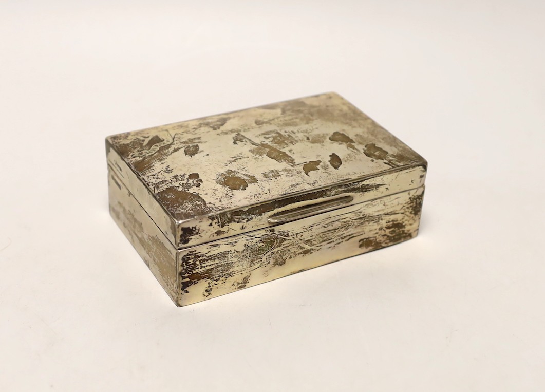 A George V silver mounted rectangular cigarette box, Charles & Richard Comyns, London, 1924, 14cm.
